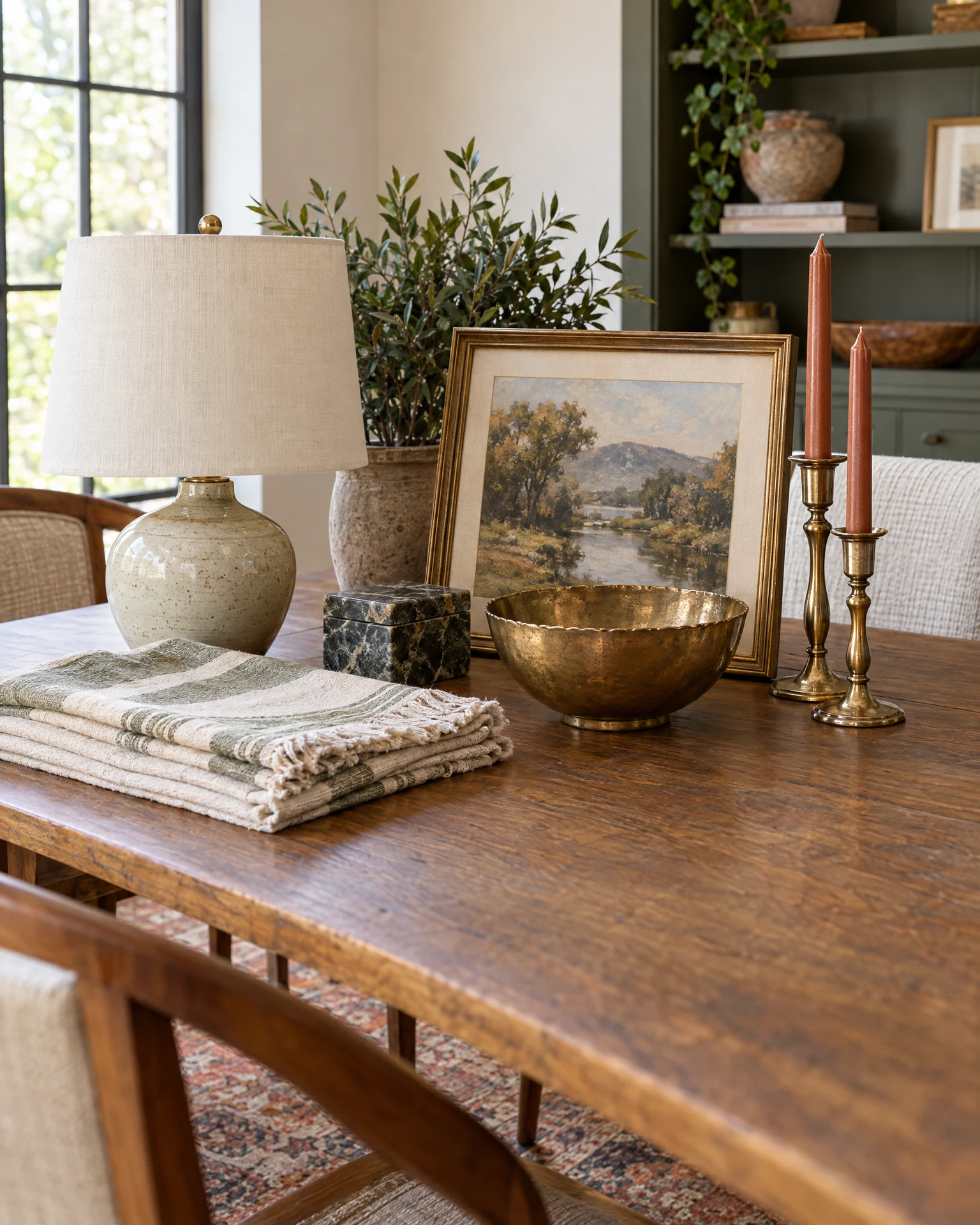 Illustrative group of clean vintage home decor pieces arranged for a consignment appointment